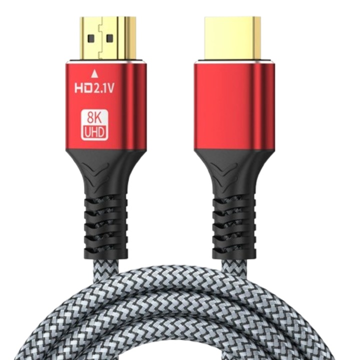 HDMI 2.1 кабел 8K@60Hz & 4K@120Hz, 48Gbps, 24K позлатени конектори, 1,5m, композитен мед, PVC, мъжки-мъжки тип - VRR и eARC поддръжка