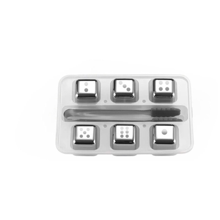 Rozsdamentes acél jégkocka, 6 db-os készlet, újrafelhasználható, italokhoz, tároló doboz