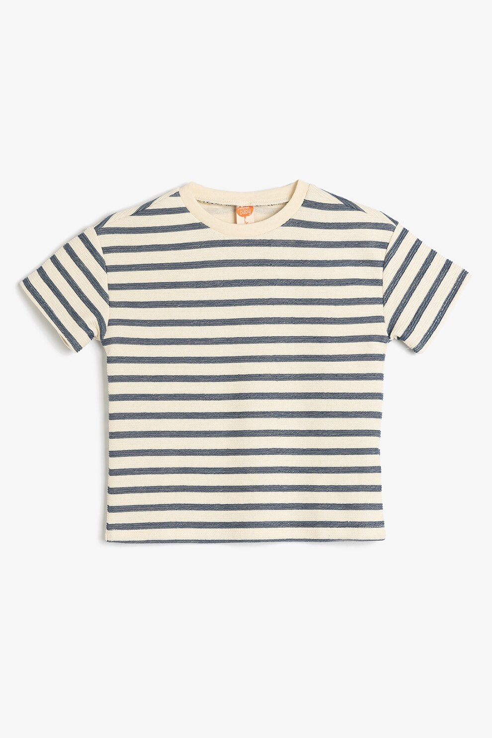 KOTON, Tricou cu decolteu la baza gatului si model in dungi, Bej, Bleumarin, 92-98 CM