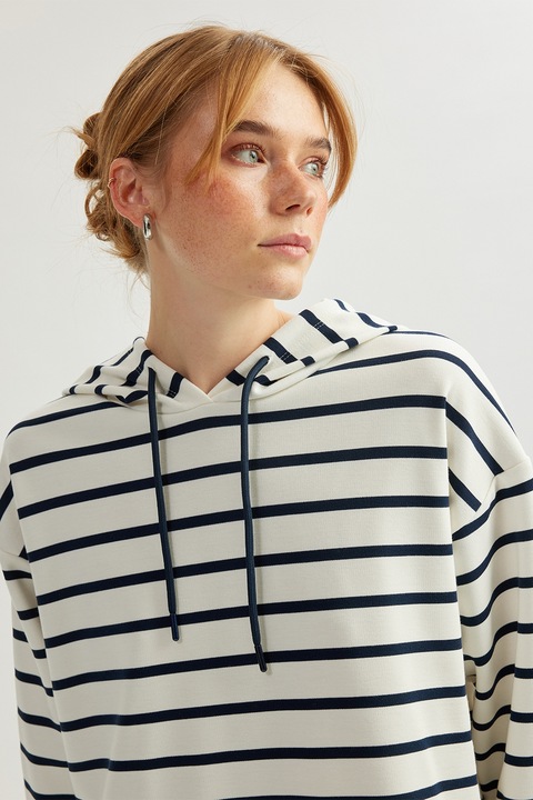 KOTON, Hanorac striat cu maneci cazute, Alb fildes/Negru