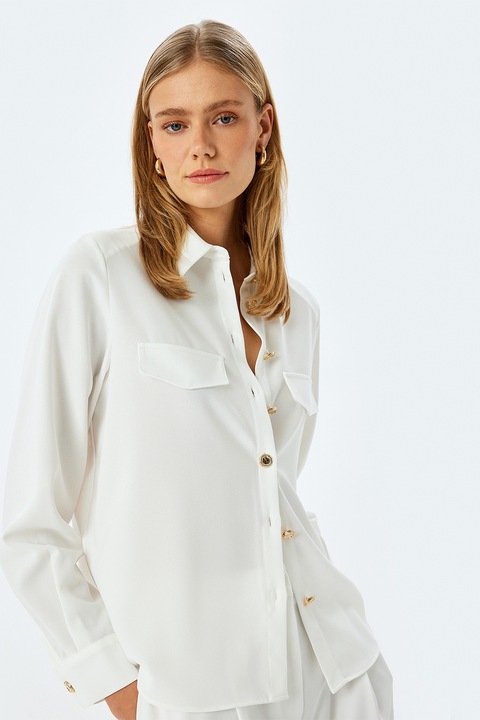 KOTON, Camasa uni cu nasturi, Alb, XL