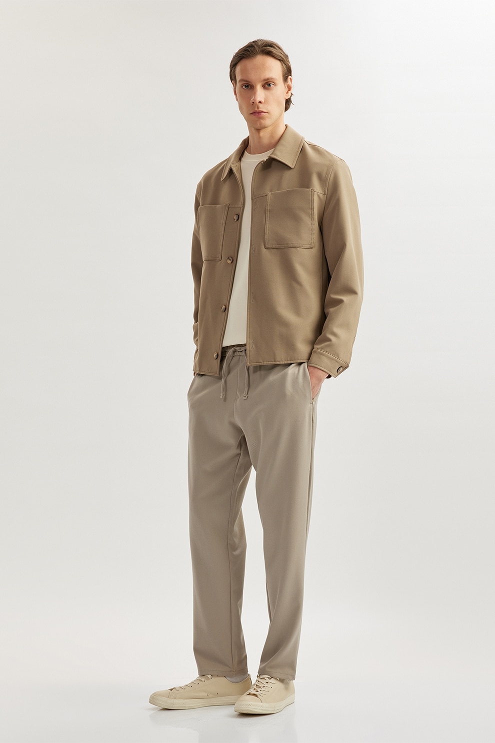 KOTON, Pantaloni cu buzunare oblice si talie medie, Maro nisip, 46