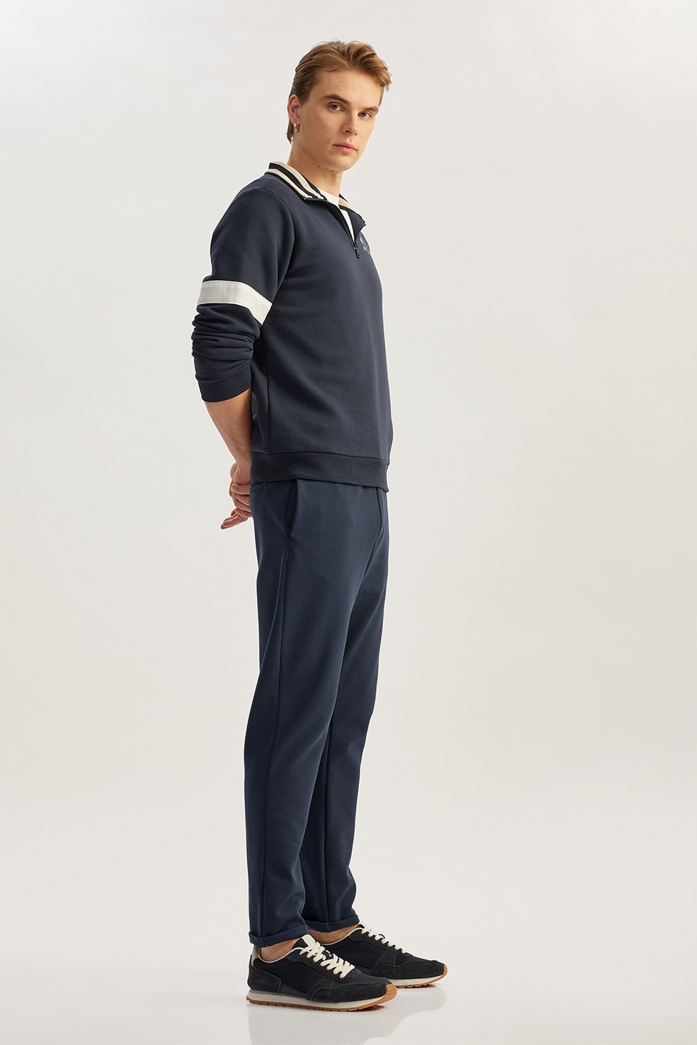 KOTON, Pantaloni uni cu snur in talie, Albastru inchis, 38