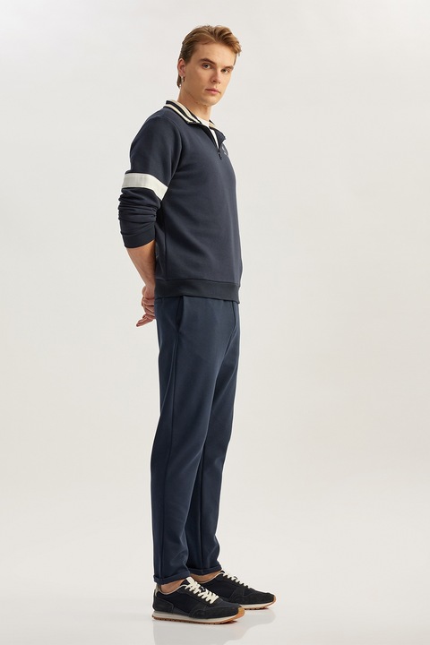 KOTON, Pantaloni uni cu snur in talie, Albastru inchis