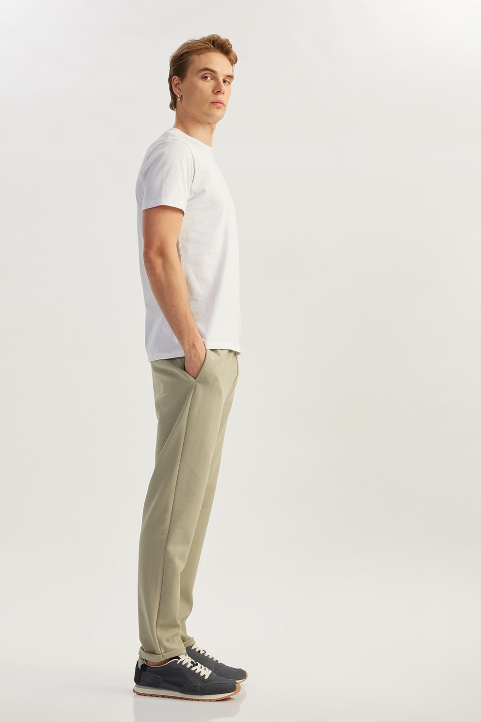 KOTON, Pantaloni uni cu snur in talie, Camel, 38