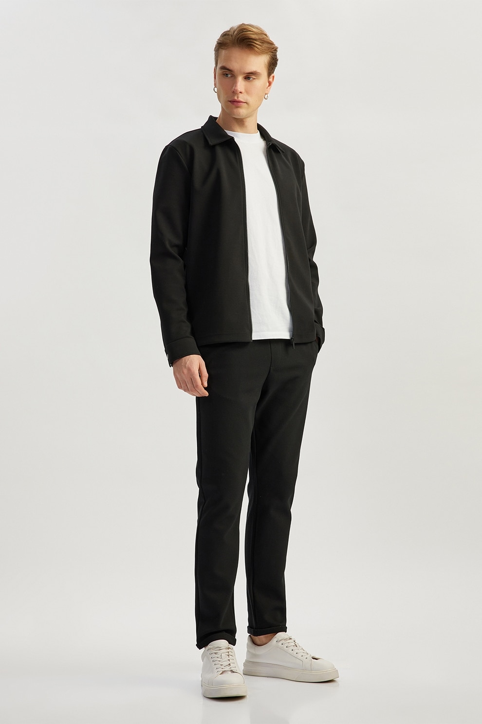 KOTON, Pantaloni uni cu snur in talie, Negru, 40