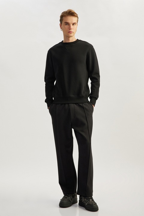 KOTON, Pantaloni cu snur si talie medie, Negru stins