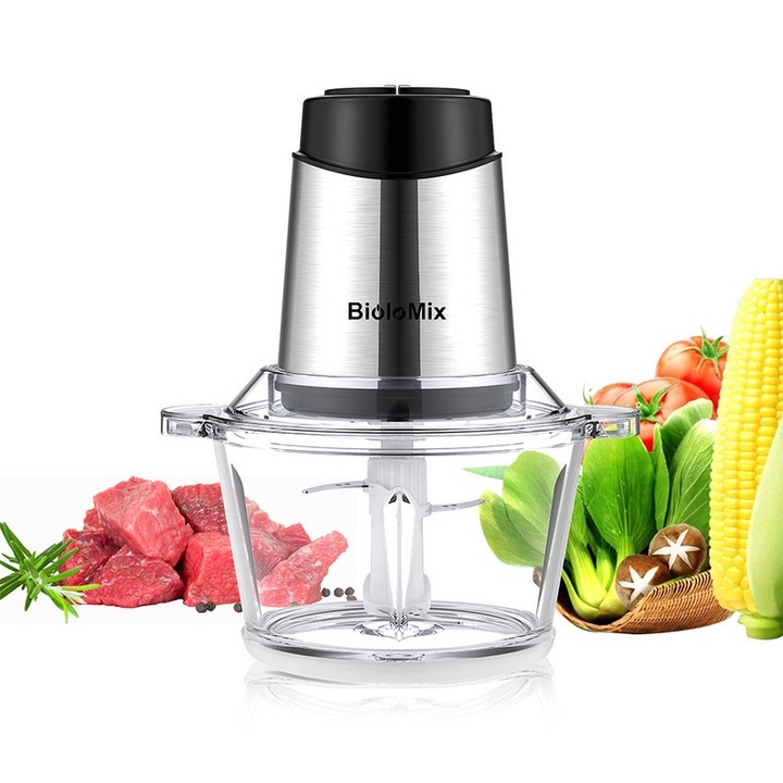 Електрическа мелничка BIOLOMIX P6001, 500W, 2 скорости, 2L стъклена купа, за месо и зеленчуци