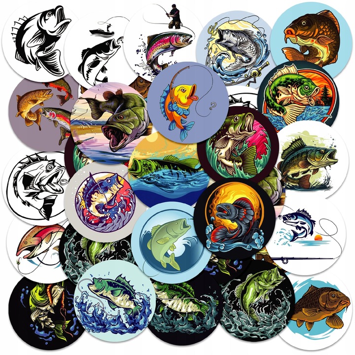 Комплект 23 декоративни стикера, World Case, различни модели с рибки, 4 см, за преносими компютри и лаптопи