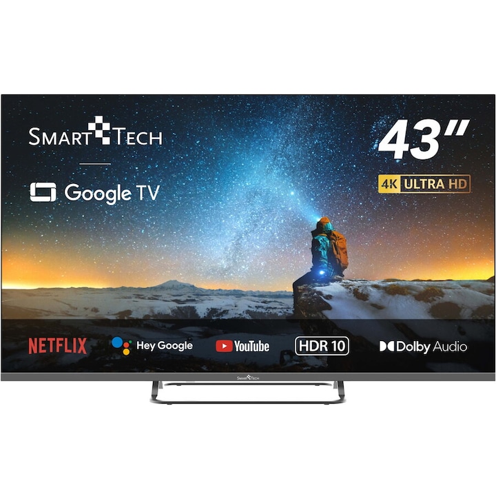 Televizor Smart Tech 43UG02V, 109 cm, UHD 4K Google TV, Wi-Fi, Bluetooth, Dolby Audio, Negru