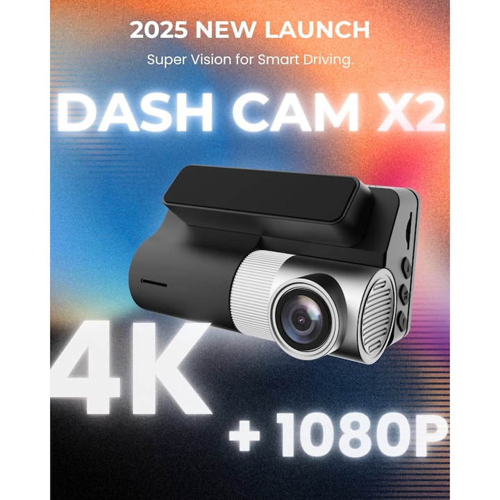 Автомобилна камера DVR 4K+1080P ESL от Essential Level®, WiFi, нощно виждане WDR&HDR, 3-инчов IPS HD дисплей, G-сензор, 170° ъгъл на запис, наблюдение на паркиране, приложение, цикличен запис, откриване на движение, 64GB карта с памет