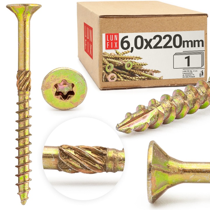 Suruburi conice de tamplarie Lun Fix, 6x220 pentru lemn KMWHT 1 buc