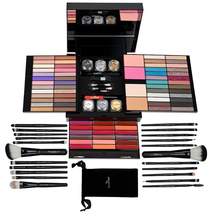 Trusa Machiaj Attractive Diva Makeup Box + CADOU Set 22 Pensule Machiaj, SensoPRO Milano