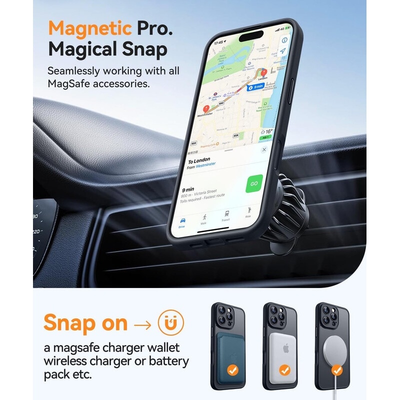 Husa Compatibila MagSafe pentru Apple iPhone 16Pro Max | Design Slim cu Margini Ridicate si Acoperire Completa a Camerelor | Sistem Magnetic Integrat | Suport pentru Incarcare Wireless | Negru
