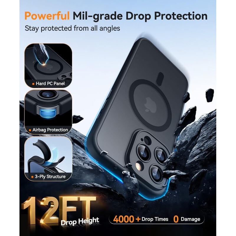 Husa Compatibila MagSafe pentru Apple iPhone 16Pro Max | Design Slim cu Margini Ridicate si Acoperire Completa a Camerelor | Sistem Magnetic Integrat | Suport pentru Incarcare Wireless | Negru