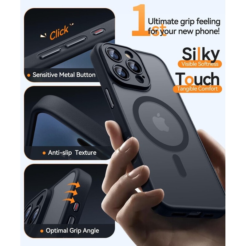 Husa Compatibila MagSafe pentru Apple iPhone 16Pro Max | Design Slim cu Margini Ridicate si Acoperire Completa a Camerelor | Sistem Magnetic Integrat | Suport pentru Incarcare Wireless | Negru