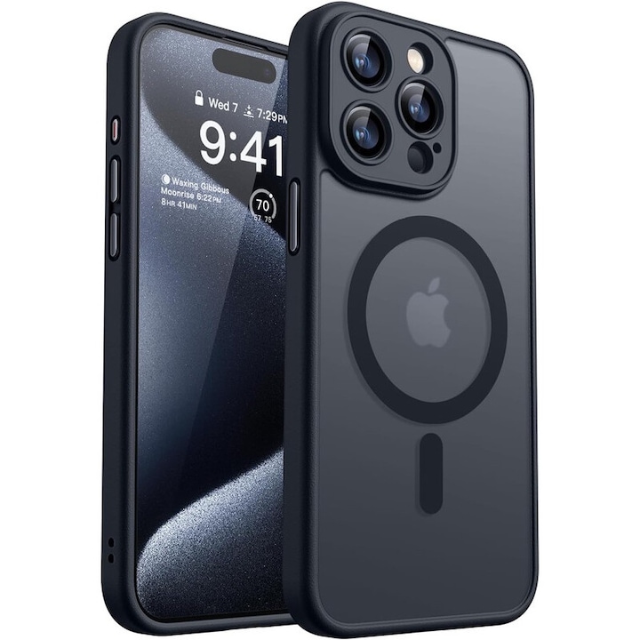 MagSafe kompatibilis tok Apple iPhone 15ProMax | Vékony kialakítás emelt élekkel és teljes kameralefedettséggel | Integrált mágneses rendszer | Vezeték nélküli töltés támogatása | Fekete