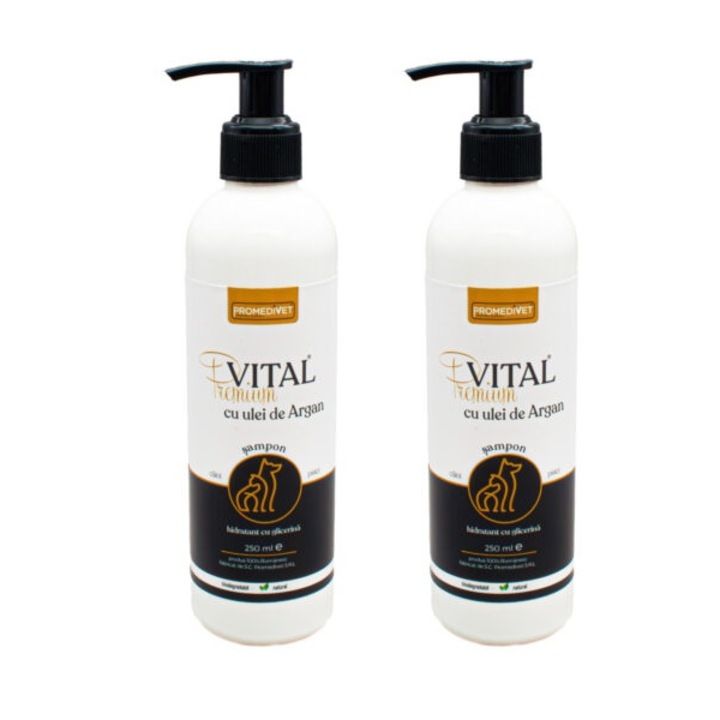 Pachet Sampon Premium Vital cu Ulei de Argan pentru Caini si Pisici, cu proprietati de protectie si regenerare, hidrateaza si hraneste eficient parul, intarzie inbatranirea celulara, contine mai multe lipide si acizi grasi benefici pentru par, 500ML
