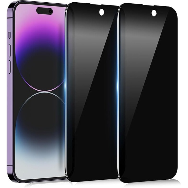 2 пакета 9H военно закалено стъкло за iPhone 14 Pro 6,1 инча | 3D противоударен защитен калъф с пълно покритие | Ultra HD черен ръб без бял | Протектор против надраскване на екрана