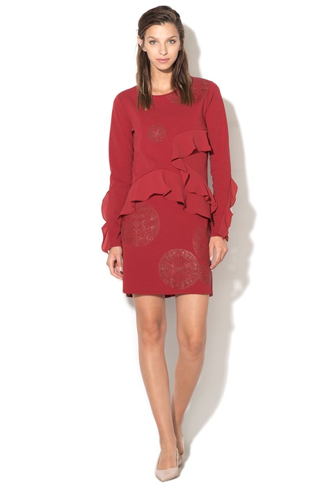 Desigual, Flopo egyenes fazonú grafikai mintás ruha, Sötétpiros, L