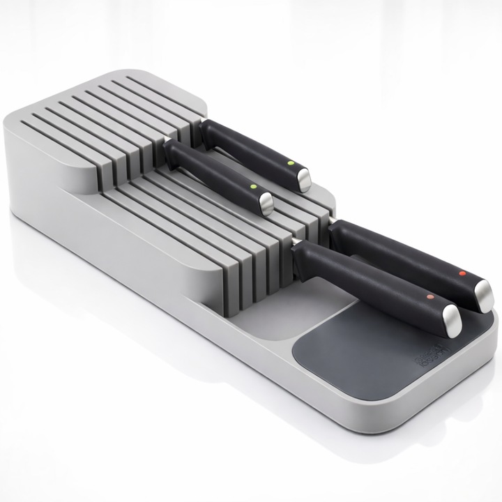 Suport sertar pentru cutite Macvi® organizator compact depozitare sigura material durabil design ergonomic stabilitate sporita economie de spatiu, gri