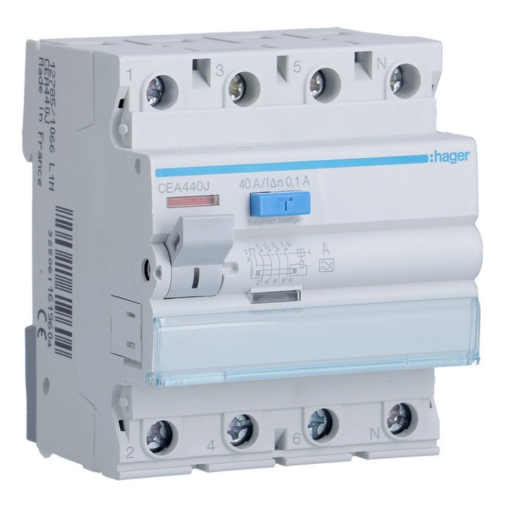 RCCB Fennmaradó áramú megszakító 4P 40A 0, 1A A típus CEA440J Hager