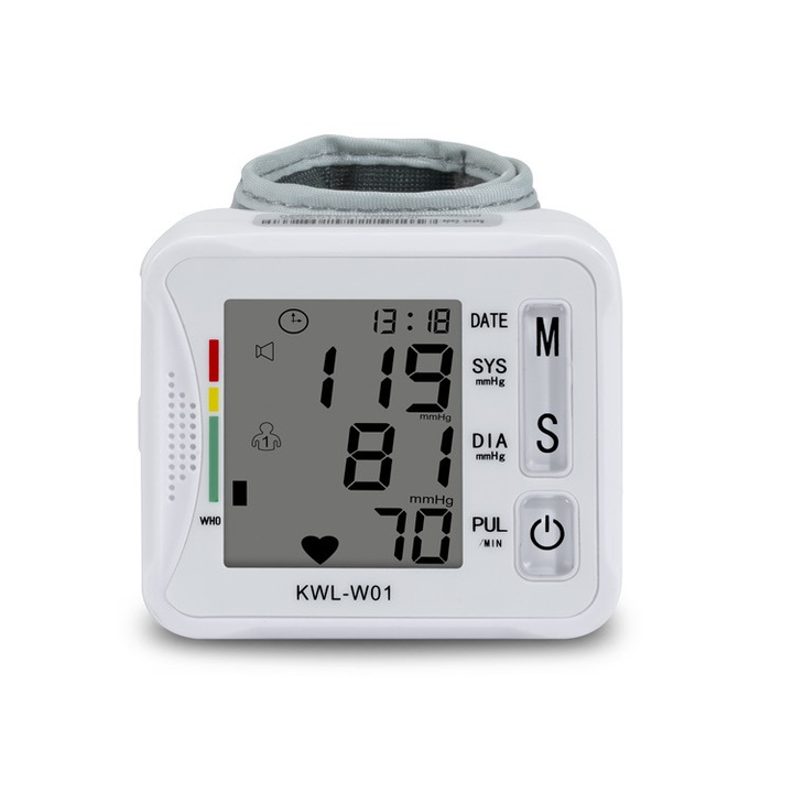 Tensiometru digital de incheietura portabil, ecran LCD, reglabil, alb