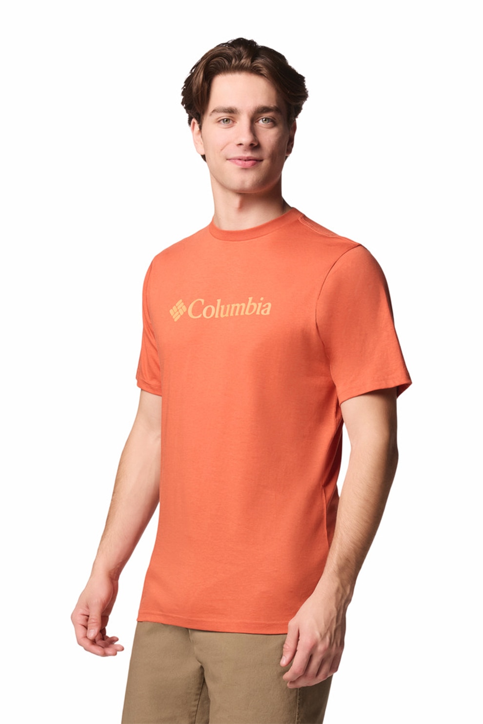 Columbia, Tricou din bumbac cu decolteu la baza gatului CSC, Portocaliu pal, Portocaliu mandarina, M