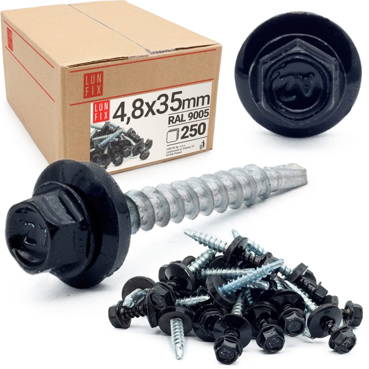 Set Suruburi autoforante, Lun Fix, 250 bucati, 4,8x35mm, negru/argintiu