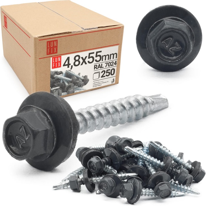 Suruburi autorforante, grafit, 4,8x55mm, set 250 buc, Lun Fix