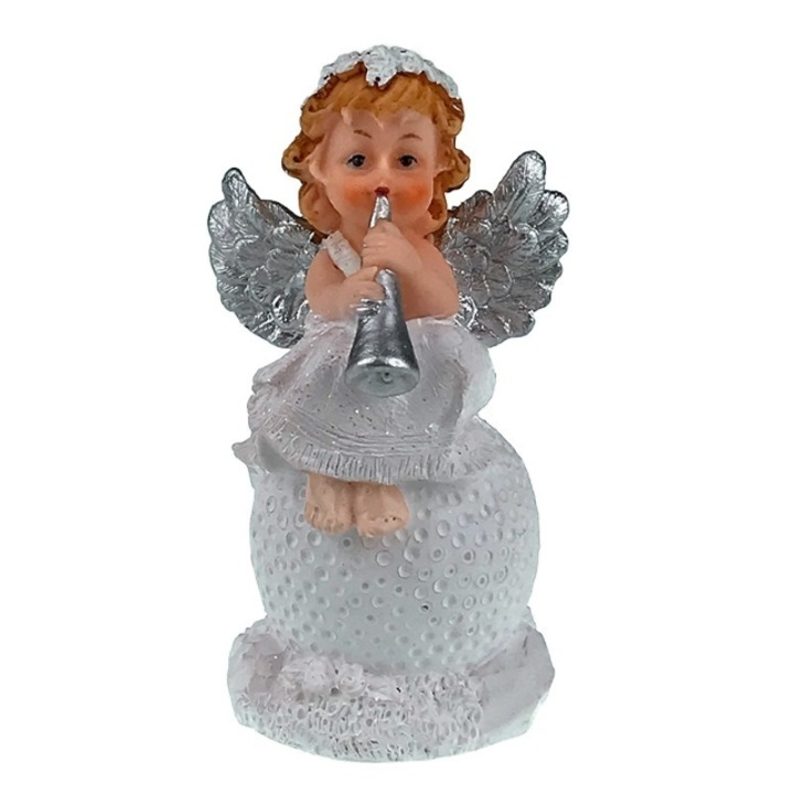 Gyanta angyal hangszerekkel, műanyag földgömbön lámpával 7x14 cm M3