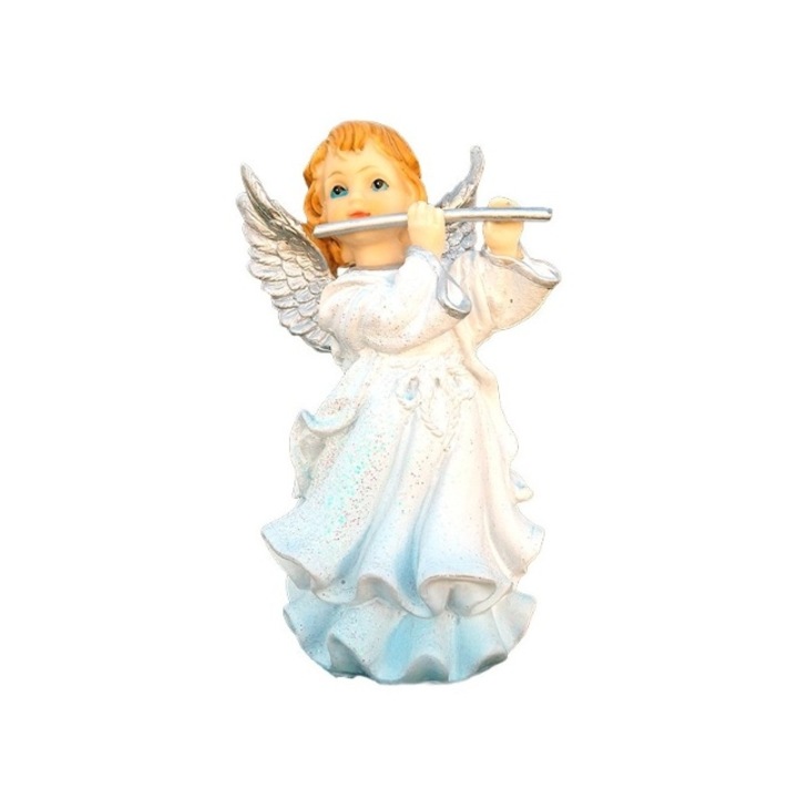 Fehér gyanta angyal hangszerrel 9x17 cm m
