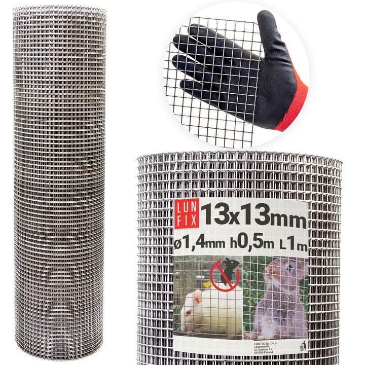 Plasa antirozatoare Lun Fix, 50cm, 1m, 13x13mm, fir 1.4mm, galvanizata