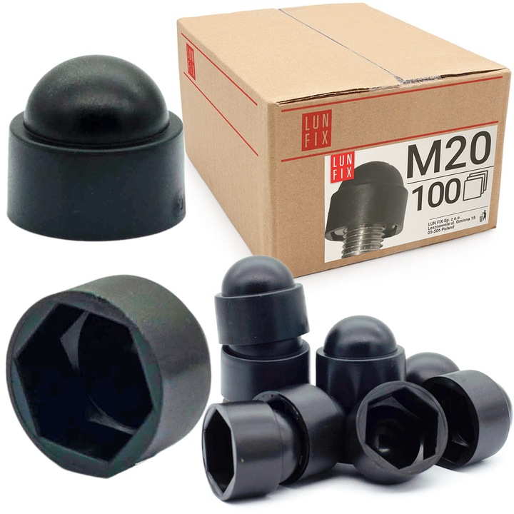 Capace pentru suruburi M20, Lun Fix, set 100 bucati, negru, 29x36,5mm