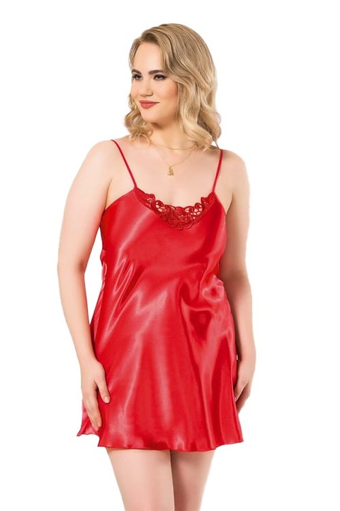 Pijama satin maiou cu pantalon scurt, 2022, Primoda-Rosu-4XL INTL