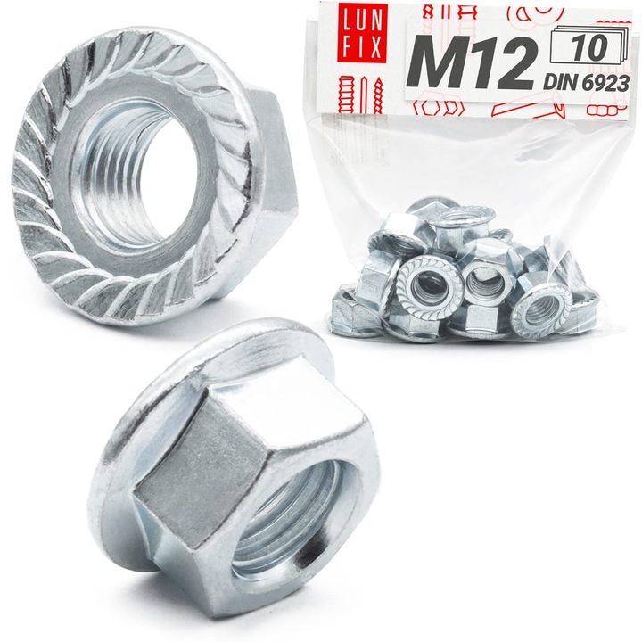 Piulita cu flansa M12 Lun Fix, NDIN6923 zincata 10buc