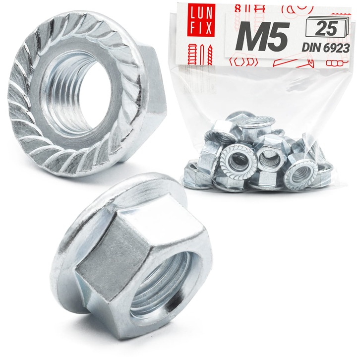 Piulita cu flansa M5 Lun Fix, DIN6923 zincata 25buc