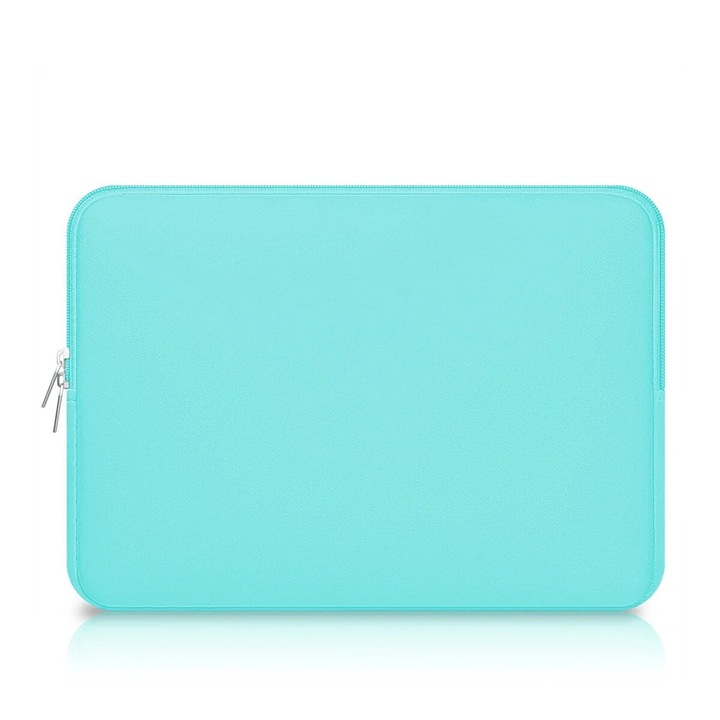 Husa laptop, verde, neopren, 34x25x1.5cm, design slim cu fermoar dublu