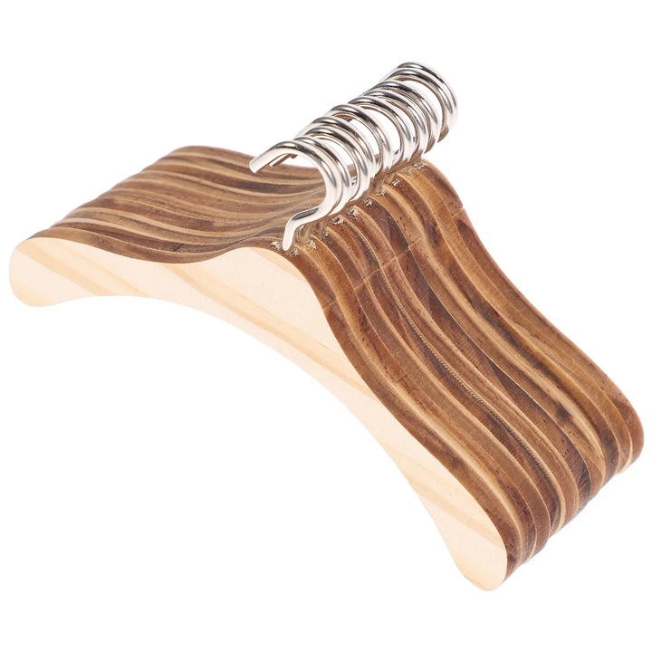 Set 10 suporturi pentru haine din lemn pentru papusi BJD 1/3, culoare lemn natural, dimensiune 12x2cm