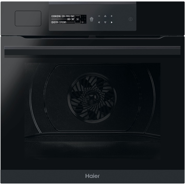 Cuptor incorporabil Haier HWO60SM6S5BH, 70 l, Autocuratare catalitica, Clasa A+, Steam, Conectivitate WiFi/ hOn app, Climatech, interfata i-Message, Ghidaj telescopic, Softclose, Negru