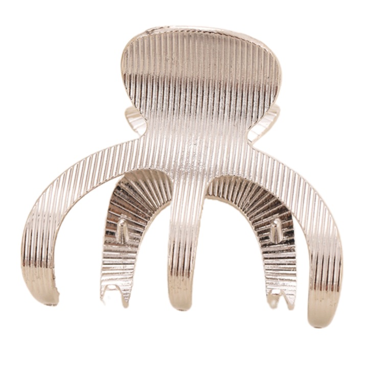 Cleste de par minimalist, fixare coada inalta, metalic argintiu, compact