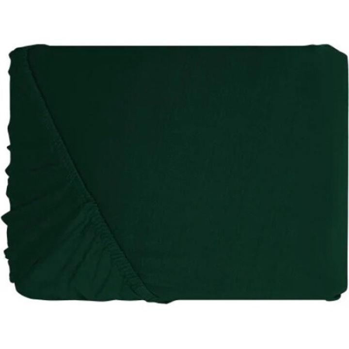 Cearceaf cu elastic Patru Anotimpuri, bumbac jersey, 200 x 220 cm, Verde inchis