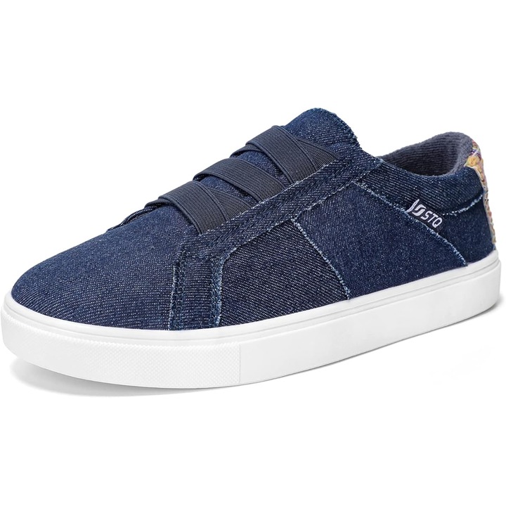 Tenisi din panza, STQ, model denim, casual, cu detaliu, sireturi elastice, moi si confortabili, Bleumarin, Bleumarin