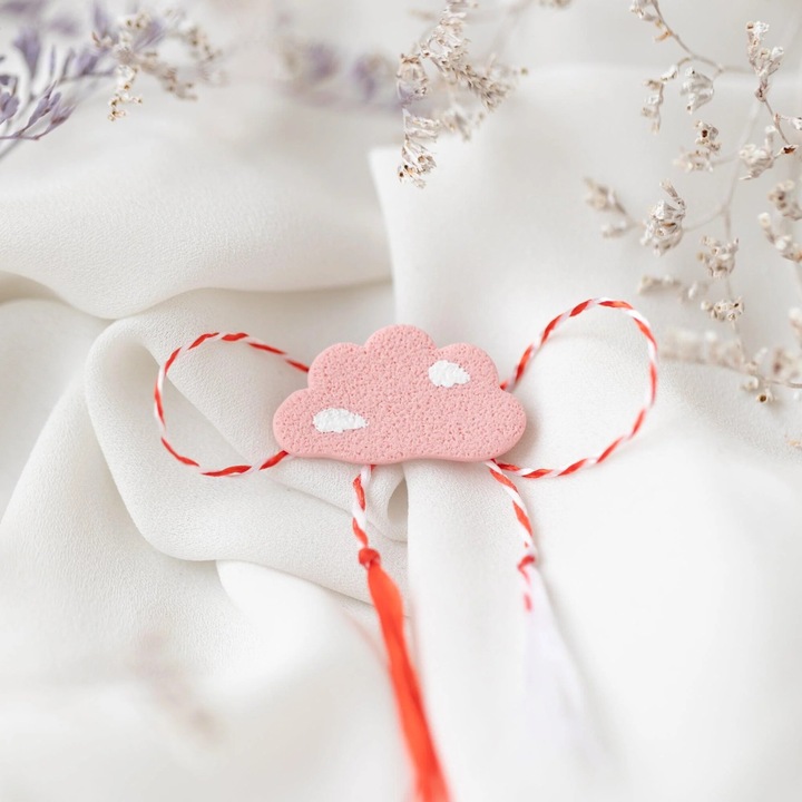 Brosa Martisor Norisor Pufos - roz, 3 cm