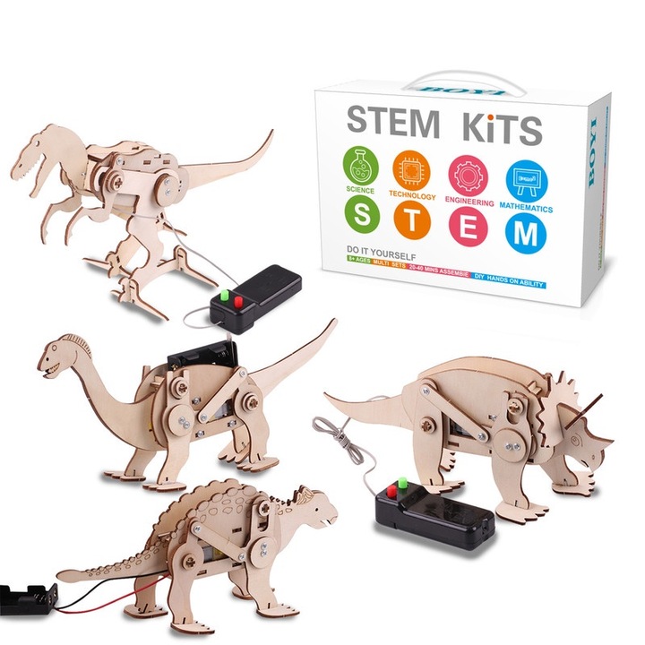 Set de jucarii educative, Umetoop, kit de constructie din lemn 4 in 1, puzzle 3D, pentru copii 6-12 ani