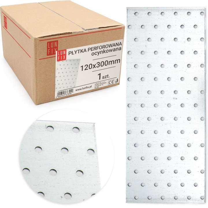 Placa perforata metalica Lun Fix, 120x300 mm,Argintiu