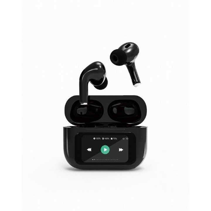 Gembird (TWS-LCD-ANC-01-BK) TWS Bluetooth mikrofonos fülhallgató töltős tokkal, LVD kijelző, aktív zajszűrés, fekete