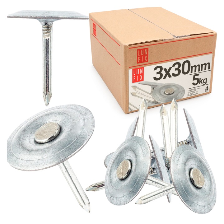 Tetőszögek 3x30mm horganyzott alátéttel 5kg, Lun Fix