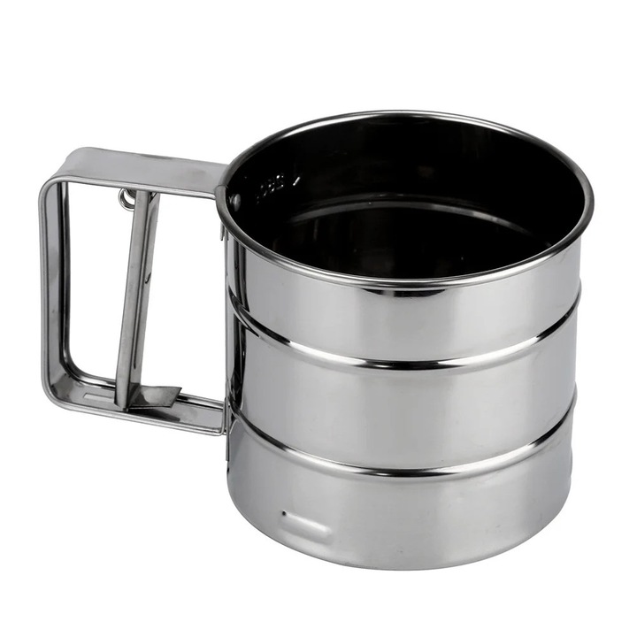 Cupa de faina din otel inoxidabil, sita cu plasa, 9.5x10.5cm
