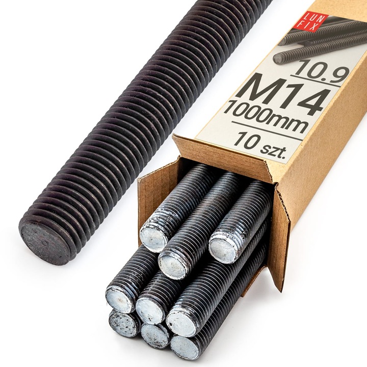 Set Stift tija filetata M14 negru 1000 mm clasa 10.9, Lun Fix, 10 bucati